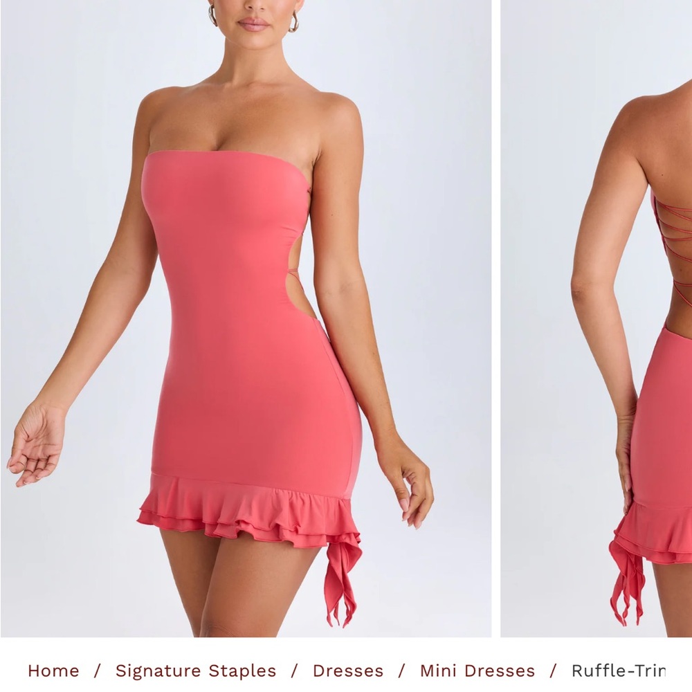 Oh Polly Ruffle Trim Coral Dress - Brand New Size L